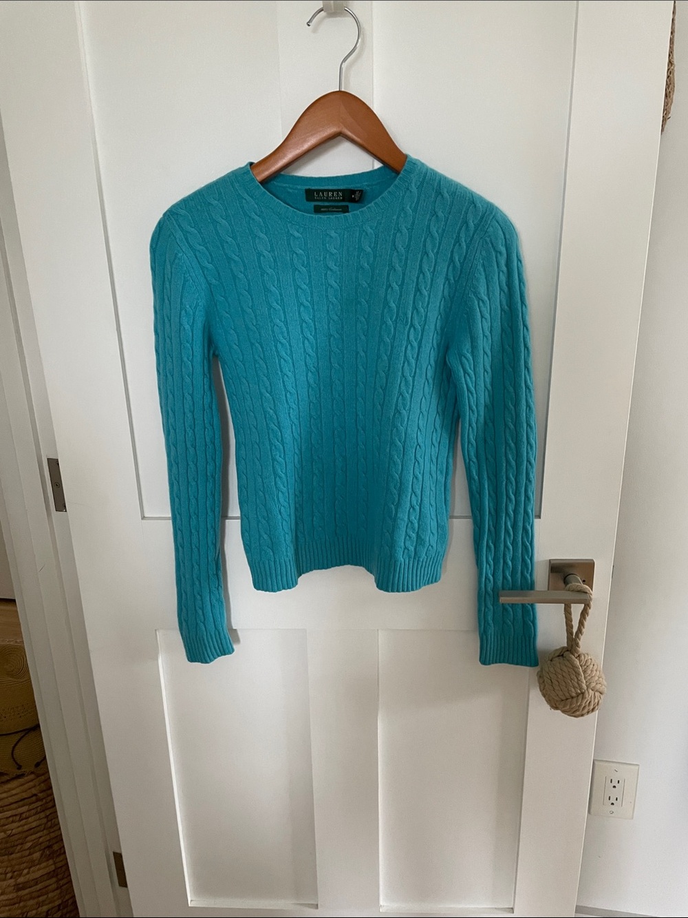 Ralph Lauren Cashmere Turquoise Cable-Knit Crewneck Sweater